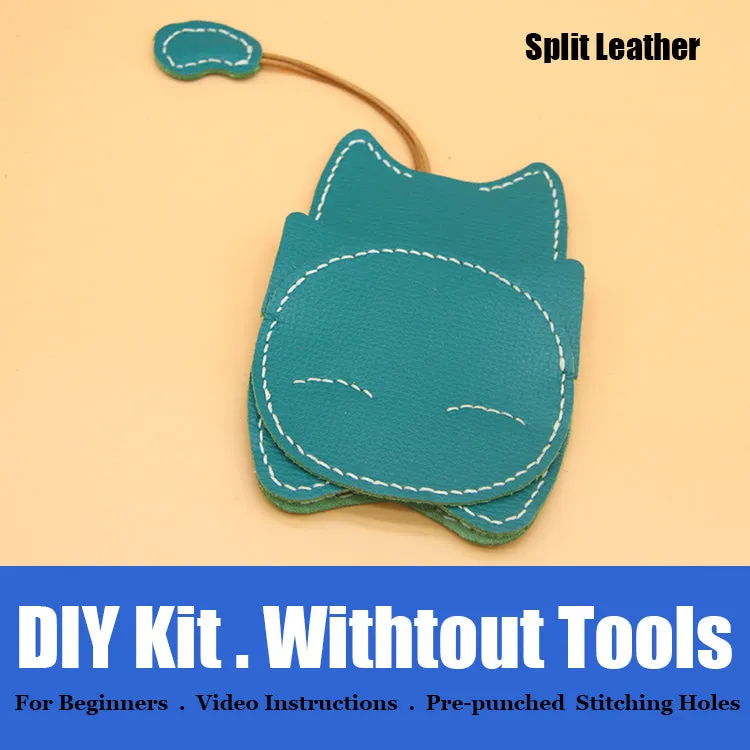 Cute DIY Leather Key Holder Kit DIY Eco Leather Project DIY Green Leather Womens KeyChain DIY Leather KeyRing Kit