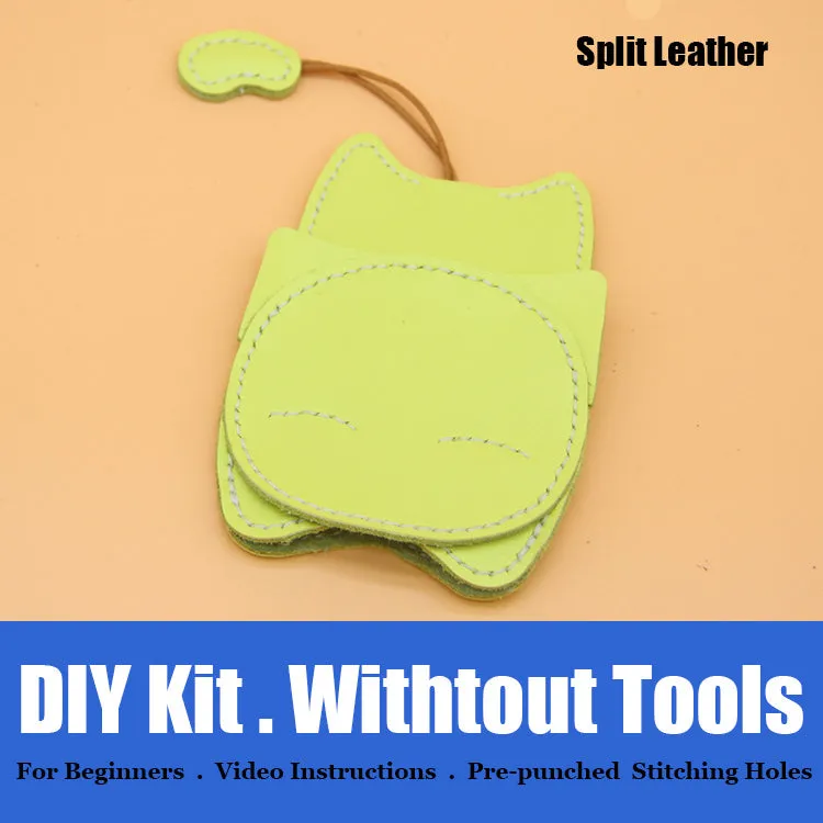 Cute DIY Leather Key Holder Kit DIY Eco Leather Project DIY Green Leather Womens KeyChain DIY Leather KeyRing Kit