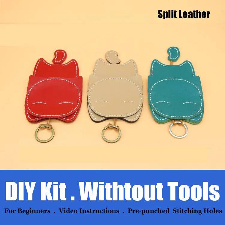 Cute DIY Leather Key Holder Kit DIY Eco Leather Project DIY Green Leather Womens KeyChain DIY Leather KeyRing Kit