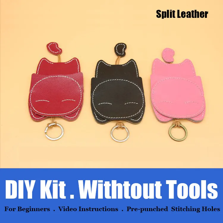 Cute DIY Leather Key Holder Kit DIY Eco Leather Project DIY Green Leather Womens KeyChain DIY Leather KeyRing Kit