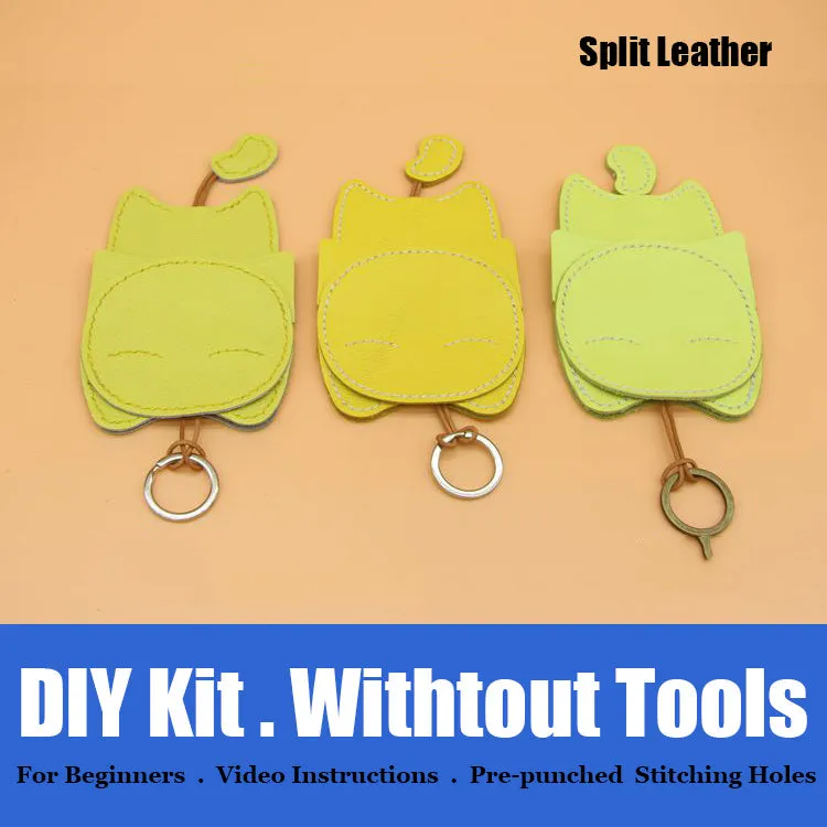 Cute DIY Leather Key Holder Kit DIY Eco Leather Project DIY Green Leather Womens KeyChain DIY Leather KeyRing Kit