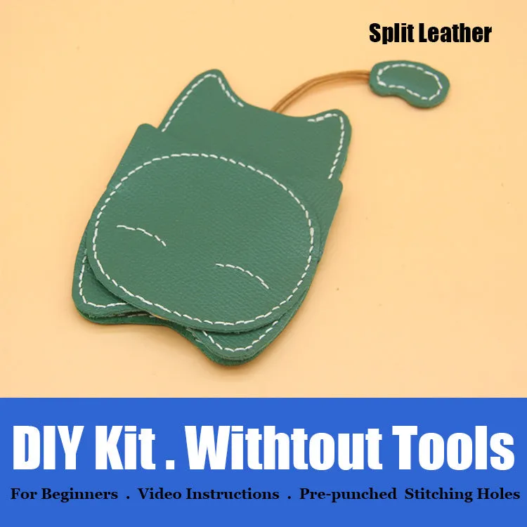 Cute DIY Leather Key Holder Kit DIY Eco Leather Project DIY Green Leather Womens KeyChain DIY Leather KeyRing Kit