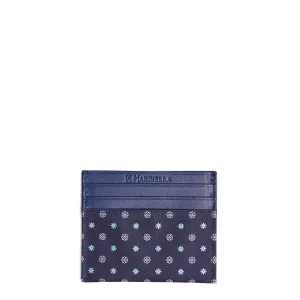 DARK BLUE SILK AND LEATHER CREDIT CARD HOLDER