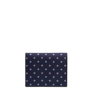 DARK BLUE SILK AND LEATHER FOLDING CARD HOLDER