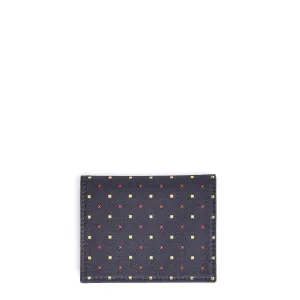 DARK BLUE SILK AND LEATHER FOLDING CARD HOLDER