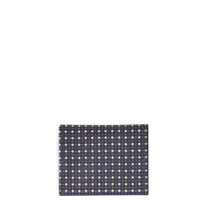DARK BLUE SILK AND LEATHER FOLDING CARD HOLDER