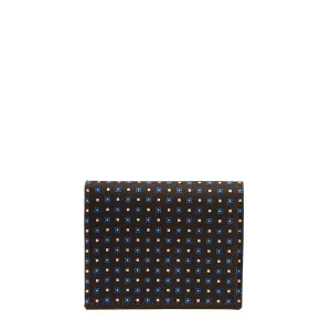 DARK BROWN SILK AND LEATHER FOLDING CARD HOLDER