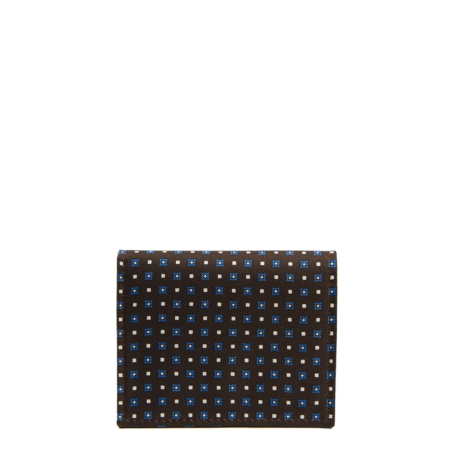 DARK BROWN SILK AND LEATHER FOLDING CARD HOLDER