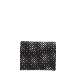 DARK BROWN SILK AND LEATHER FOLDING CARD HOLDER