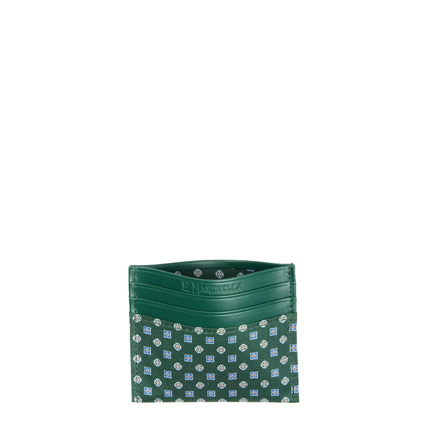 DARK GREEN LEATHER AND SILK CREDIT CARD HOLDER