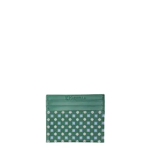 DARK GREEN LEATHER AND SILK CREDIT CARD HOLDER