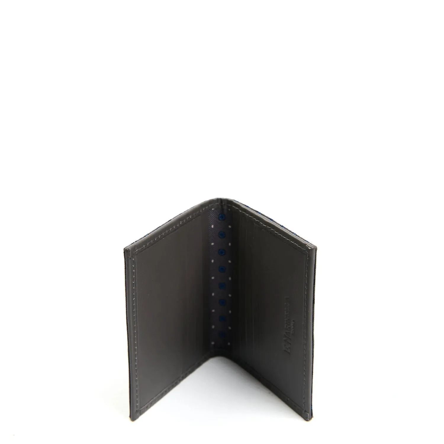DARK GREY SILK AND LEATHER FOLDING CARD HOLDER