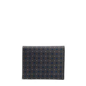 DARK GREY SILK AND LEATHER FOLDING CARD HOLDER