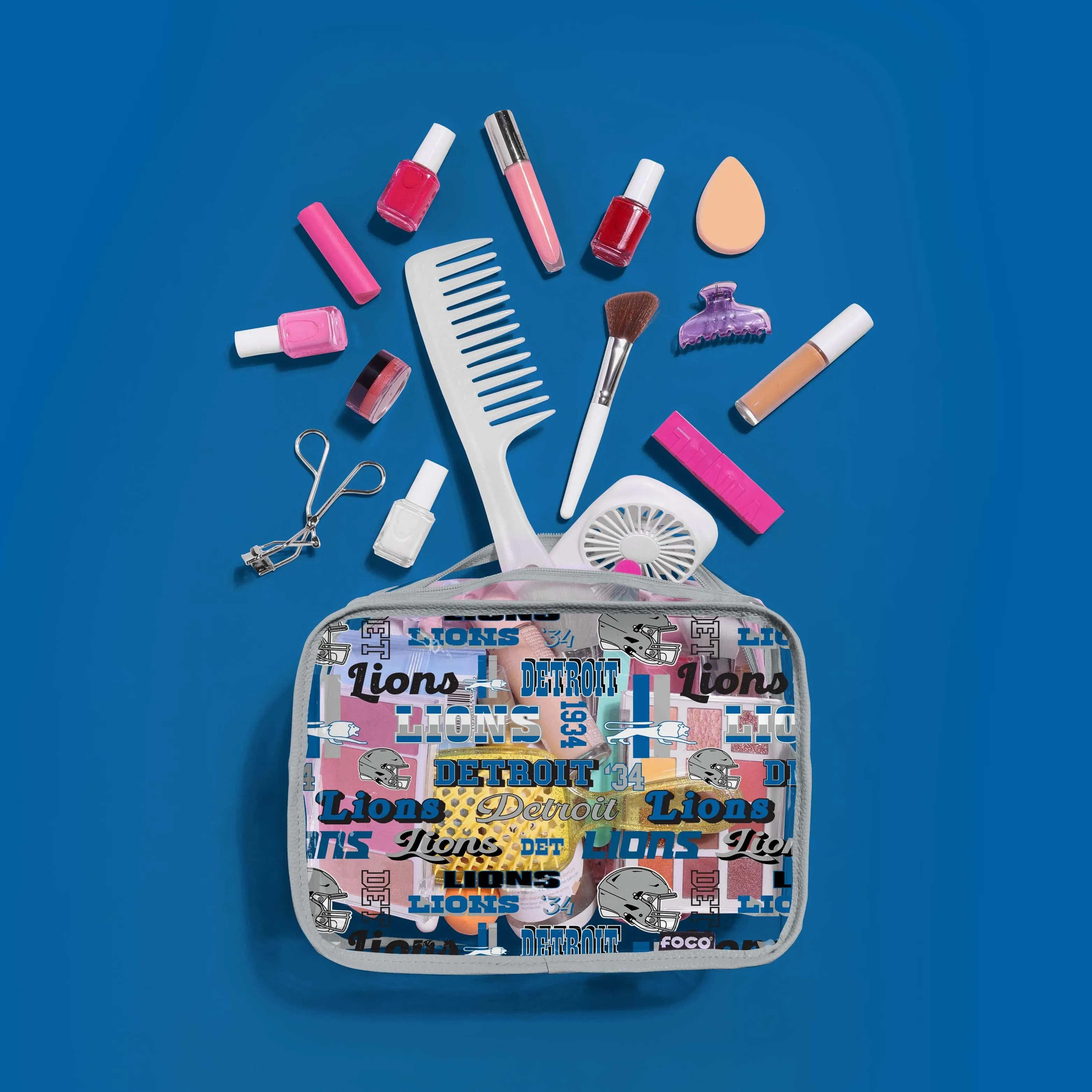 Detroit Lions Repeat Retro Print Clear Cosmetic Bag