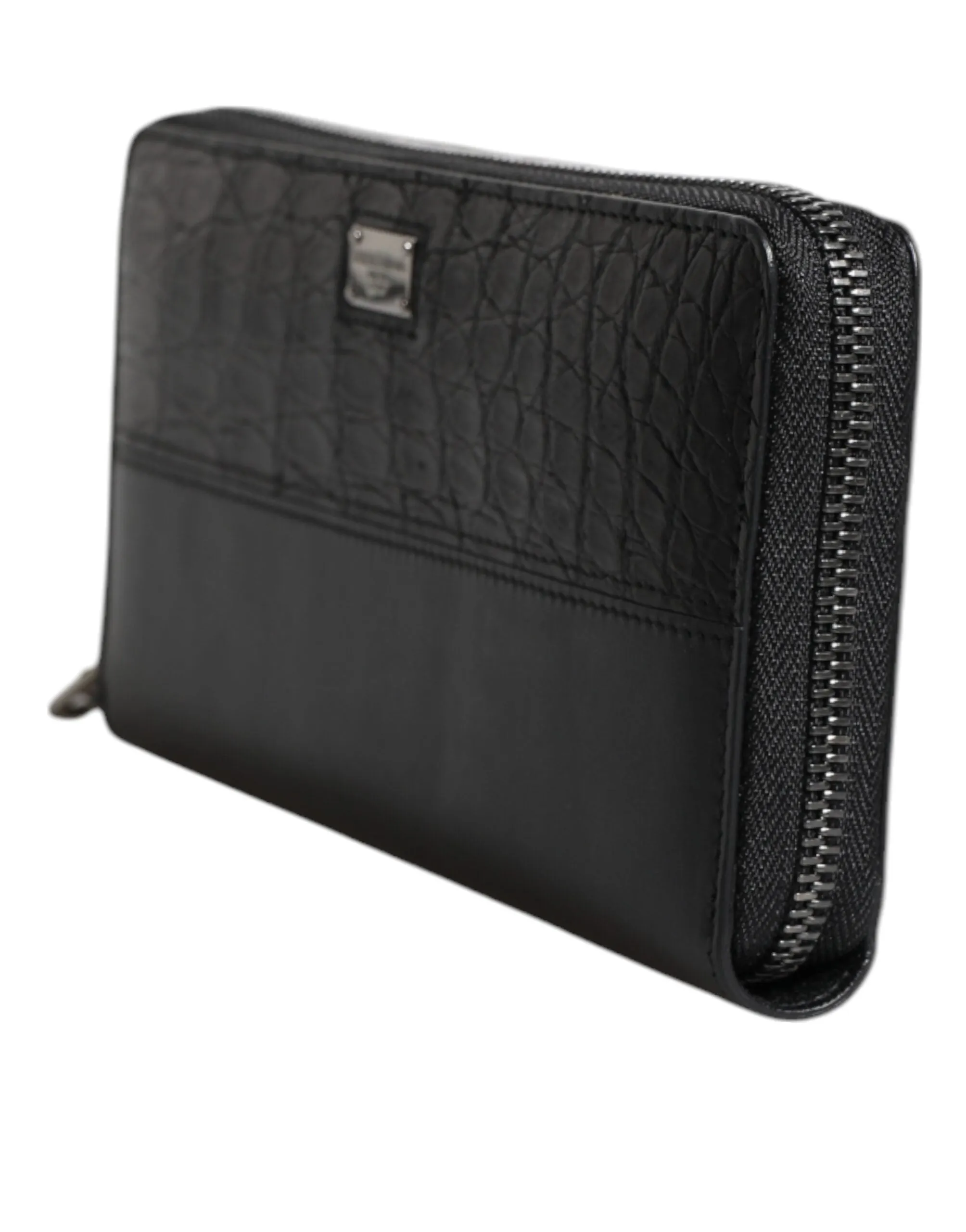 Dolce & Gabbana Black Leather Logo Plaque Zip Around Continental Wallet