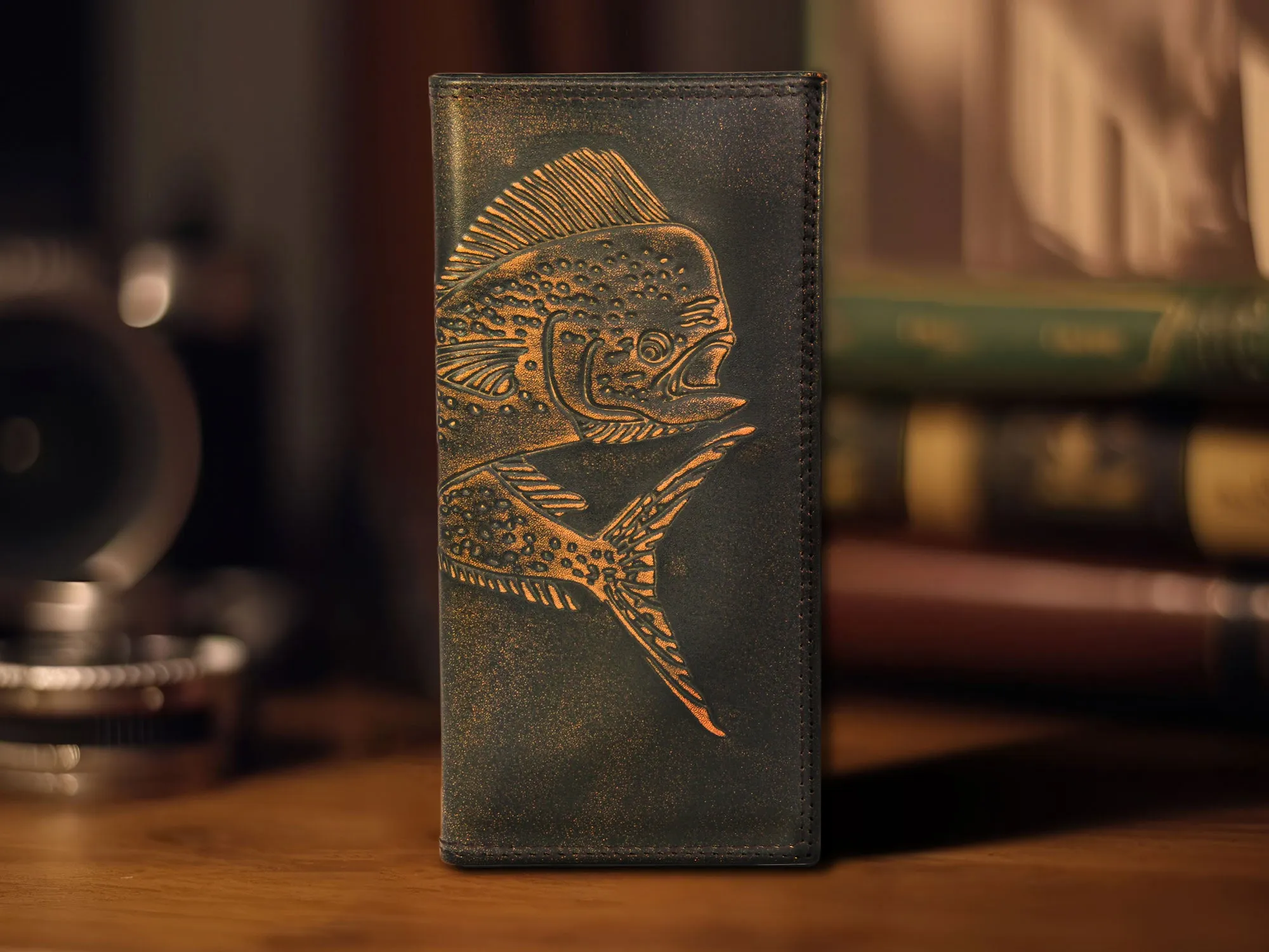 Dolphin Mahi-Mahi Burnished Leather Secretary Wallet