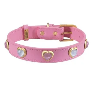 Dosha Dog - Heart Dog Collar/Leash -  Pink, Cat Eye Gemstones