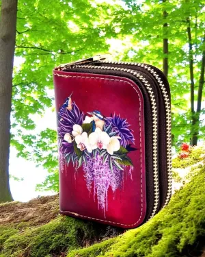 Double Kingfisher Birds & Flowers Card Holder