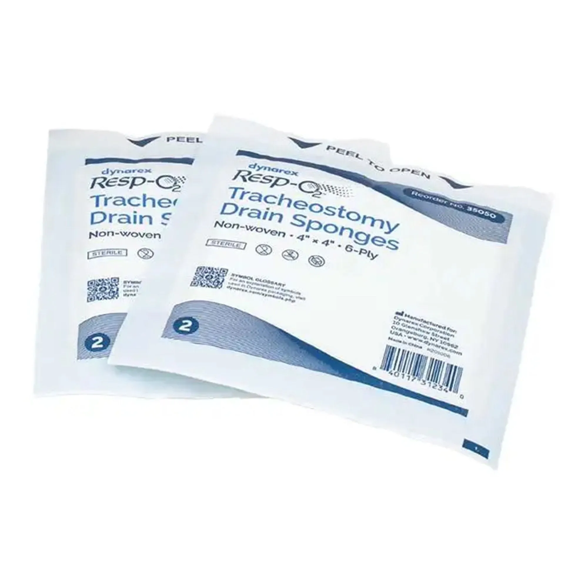 Drain Sponge Dynarex Resp-O2™ 4 X 4 Inch 6-Ply Sterile 2 per Pack