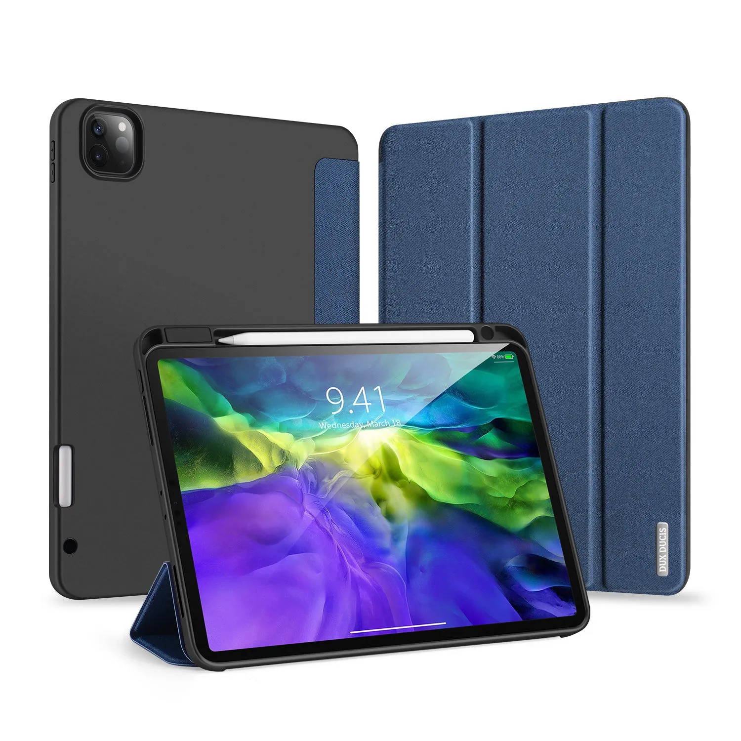 DUX DUCIS for iPad Pro 11  2020 Fall Resistant Leather Protective Case with Pen Holder Smart Stay Cover blue