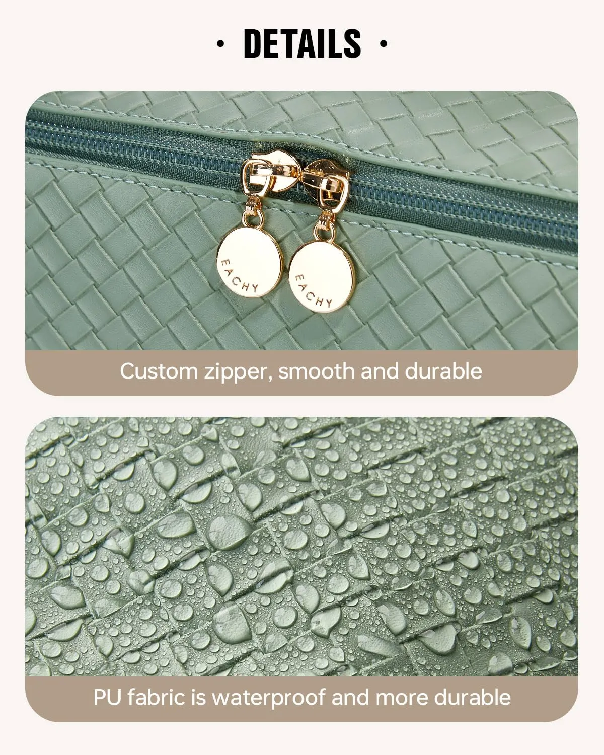 EACHY Travel Makeup Bag, Large Capacity Cosmetic Bags for Women, Waterproof Portable Open Flat Toiletry Bag Make up Bag with Divider and Handle (LB-Green, Large)