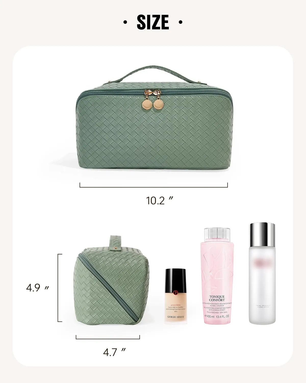 EACHY Travel Makeup Bag, Large Capacity Cosmetic Bags for Women, Waterproof Portable Open Flat Toiletry Bag Make up Bag with Divider and Handle (LB-Green, Large)