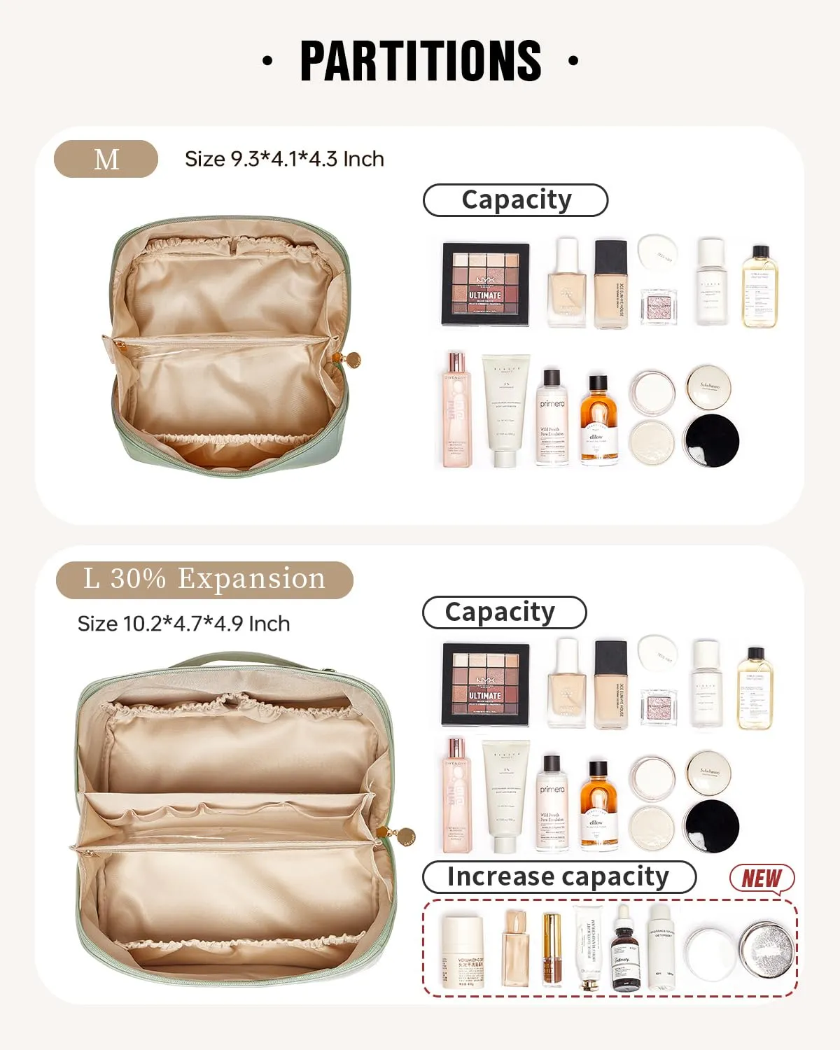 EACHY Travel Makeup Bag, Large Capacity Cosmetic Bags for Women, Waterproof Portable Open Flat Toiletry Bag Make up Bag with Divider and Handle (LB-Green, Large)