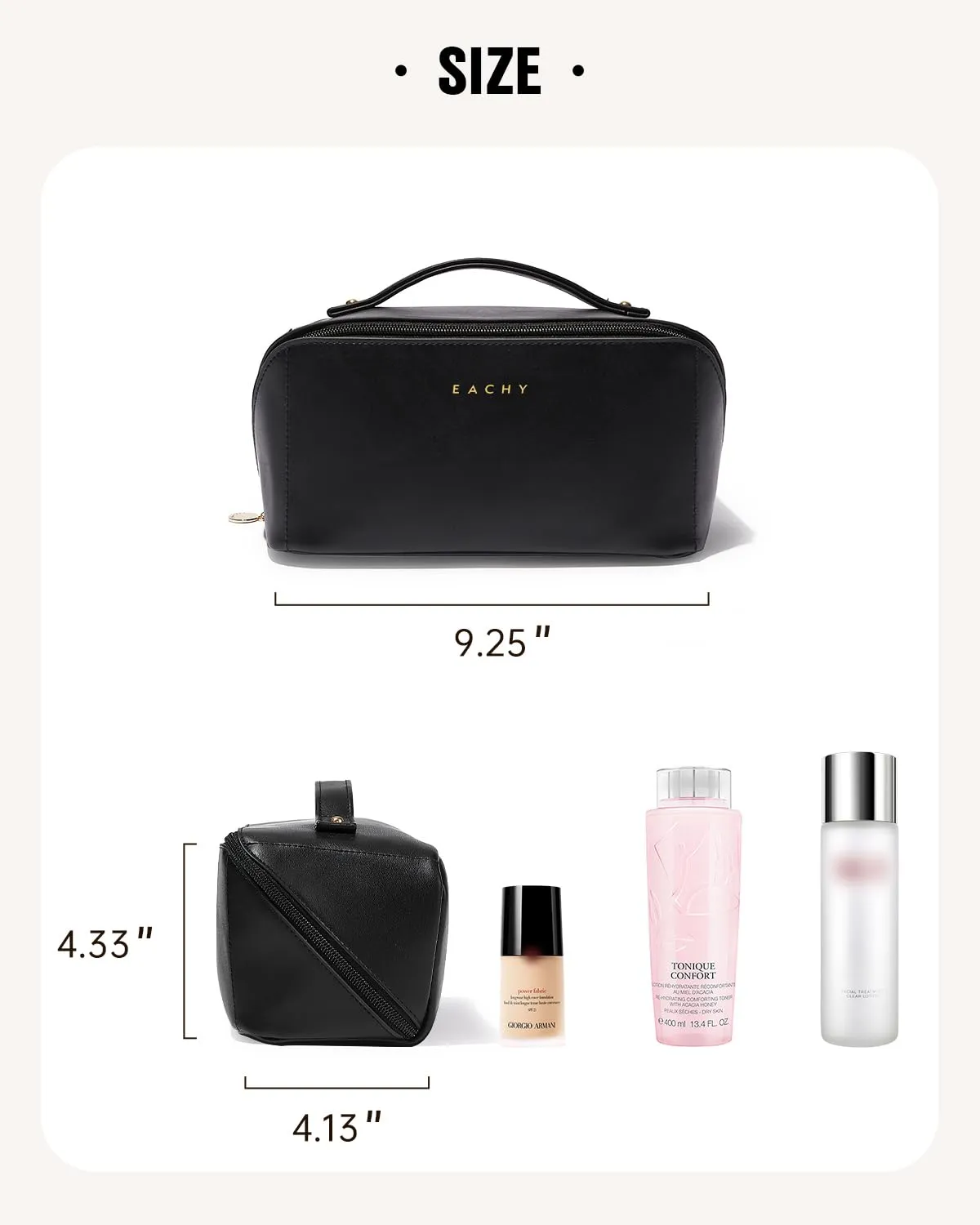 EACHY Travel Makeup Bag,Large Capacity Cosmetic Bags for Women,Waterproof Portable Pouch Open Flat Toiletry Bag Make up Bag with Divider and Handle, Gifts for Women (Black, Medium)