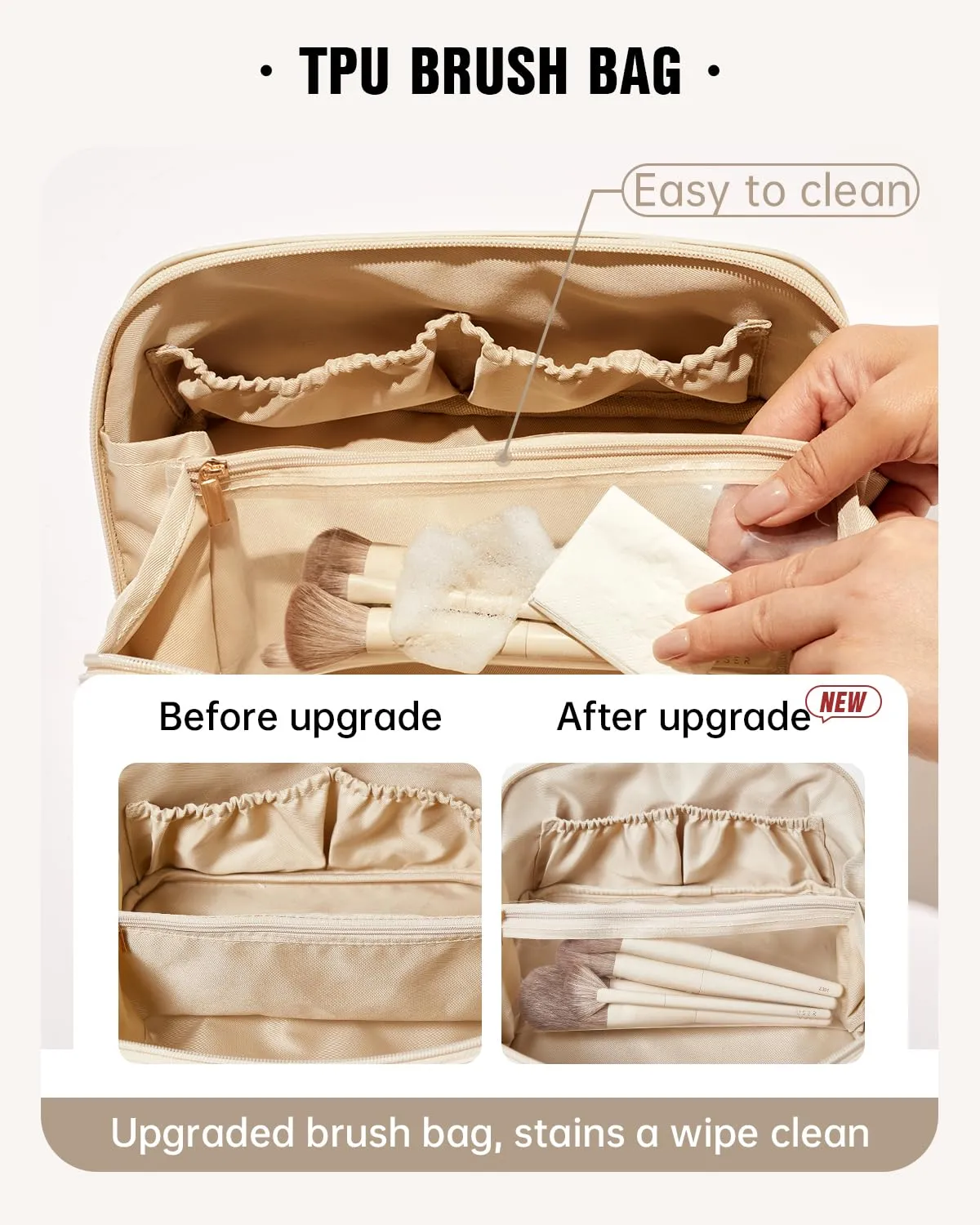 EACHY Travel Makeup Bag,Large Capacity Cosmetic Bags for Women,Waterproof Portable Pouch Open Flat Toiletry Bag Make up Bag with Divider and Handle, Gifts for Women (Black, Medium)