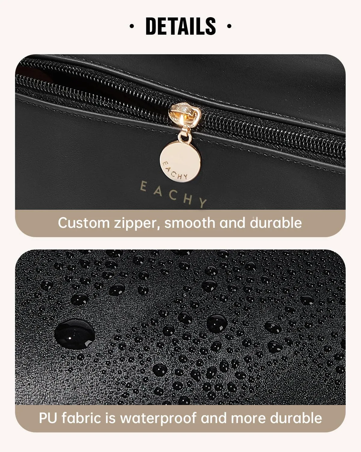 EACHY Travel Makeup Bag,Large Capacity Cosmetic Bags for Women,Waterproof Portable Pouch Open Flat Toiletry Bag Make up Bag with Divider and Handle, Gifts for Women (Black, Medium)
