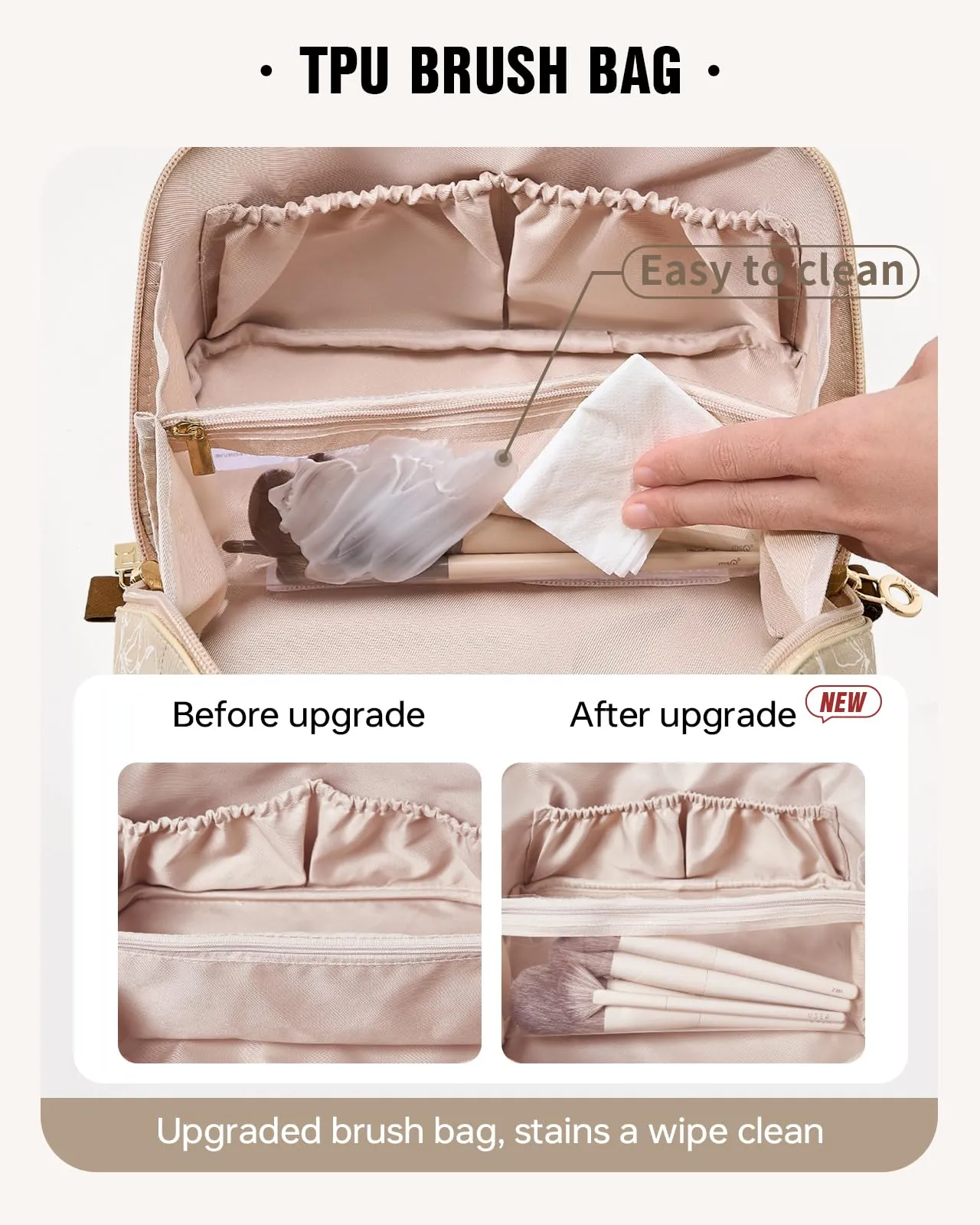 EACHY Travel Makeup Bag,Large Capacity Cosmetic Bags for Women,Waterproof Portable Pouch Open Flat Toiletry Bag Pattern Makeup Bag (F-Brown-Large)