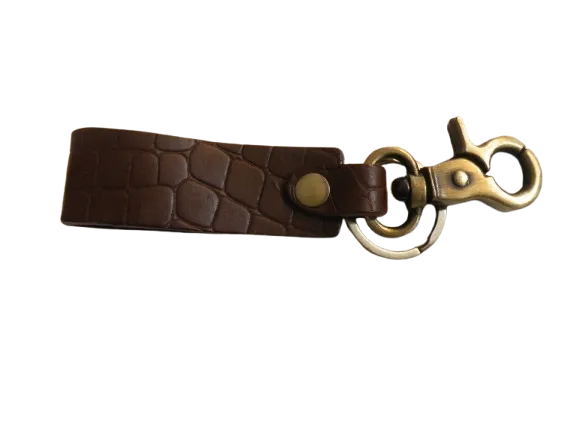 Embossed Leather Key Ring with Round Eye Bolt Clip