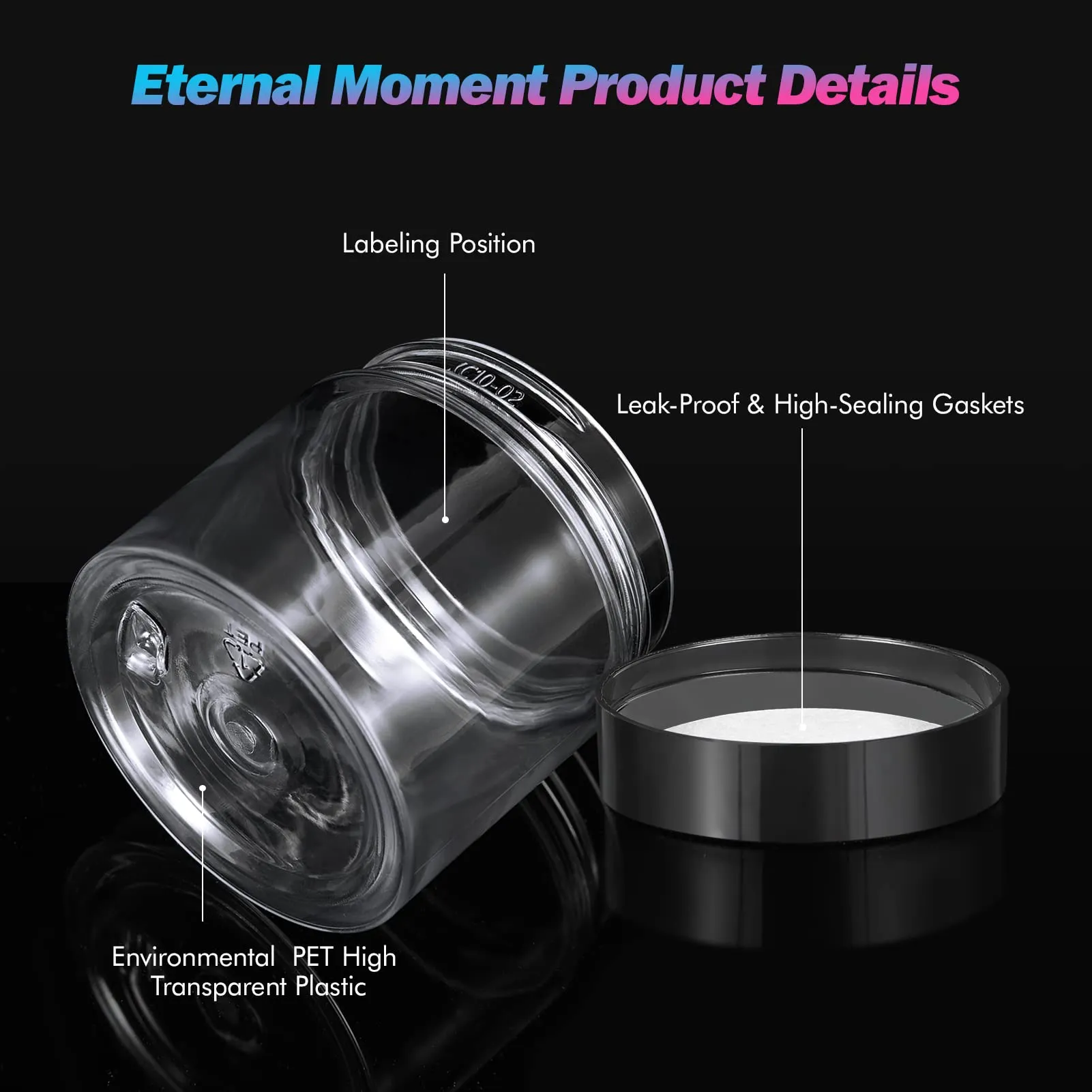 ﻿Eternal Moment 36 Pack 2 OZ Plastic Jars Round Clear Cosmetic Container Jars with Lids, Perfect for Lotion, Cream, Ointments, Makeup, Eye Shadow, Rhinestone, Samples, Pot, Travel Storage
