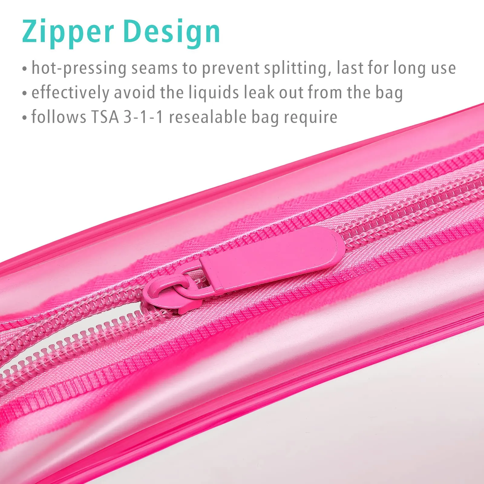 F-color 3 Pack Toiletry Bags for Travel - TSA Approved Clear Quart Size Cosmetic Bag, Matte Rose Red