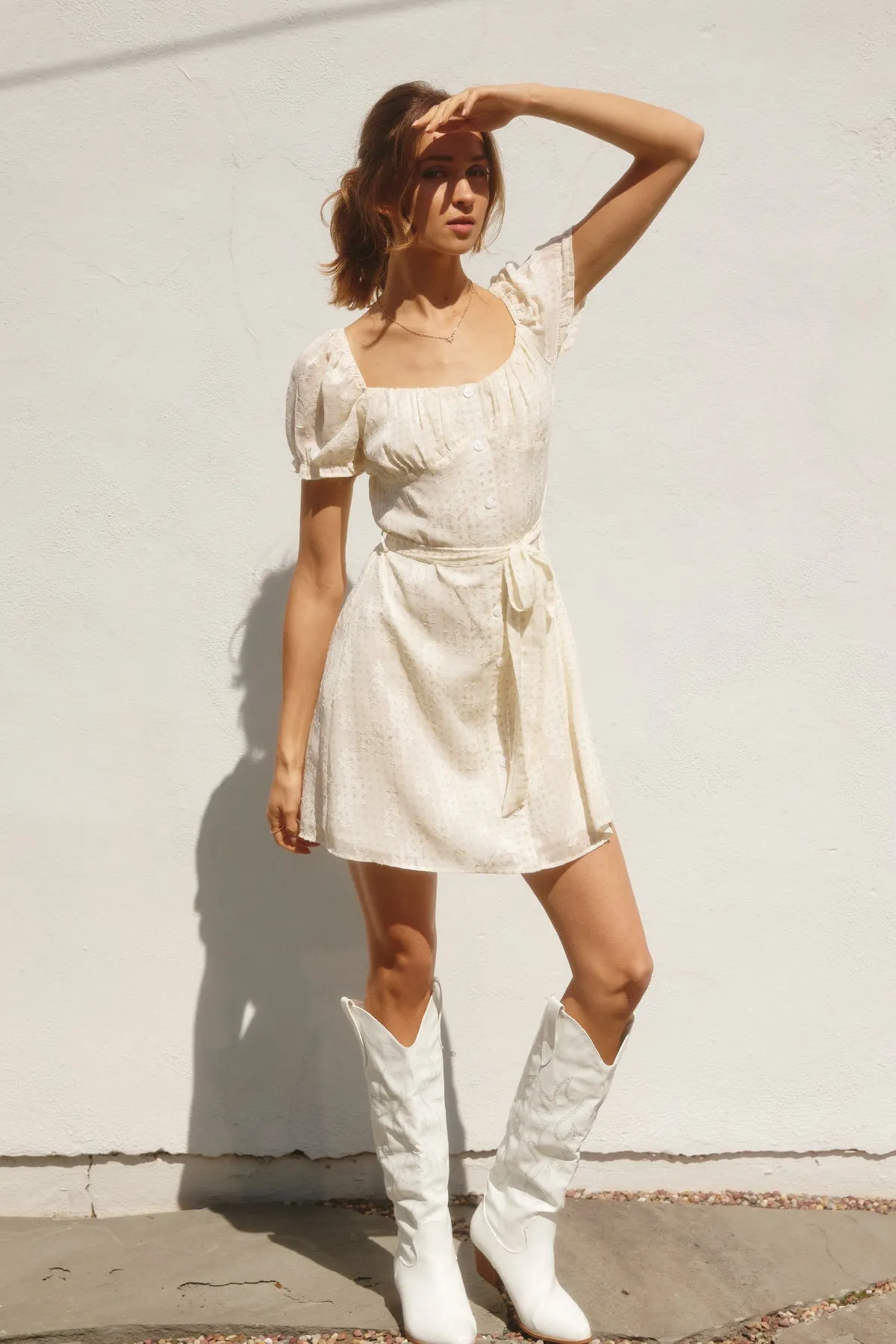 Floral Jacquard Puff Sleeve Dress