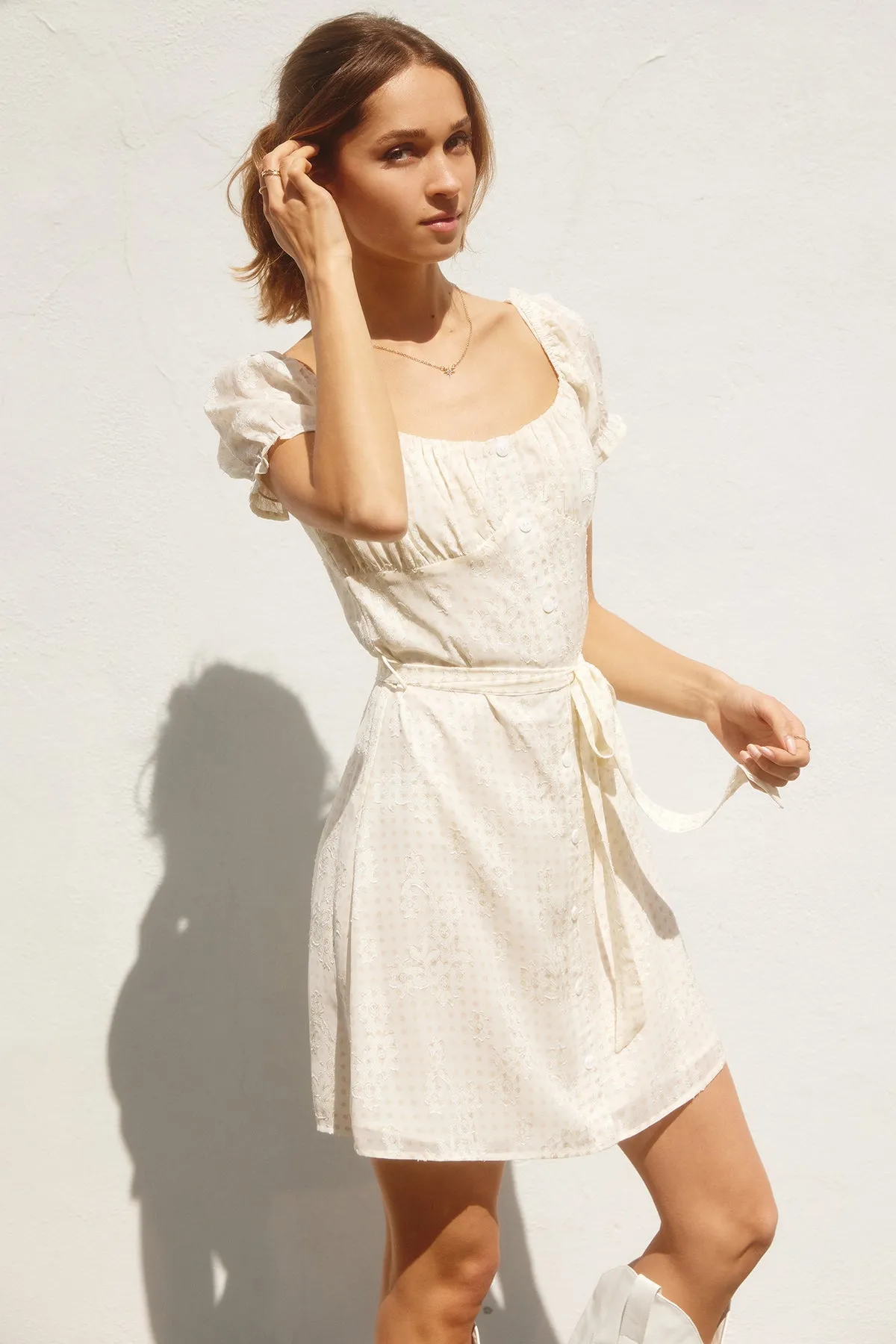 Floral Jacquard Puff Sleeve Dress