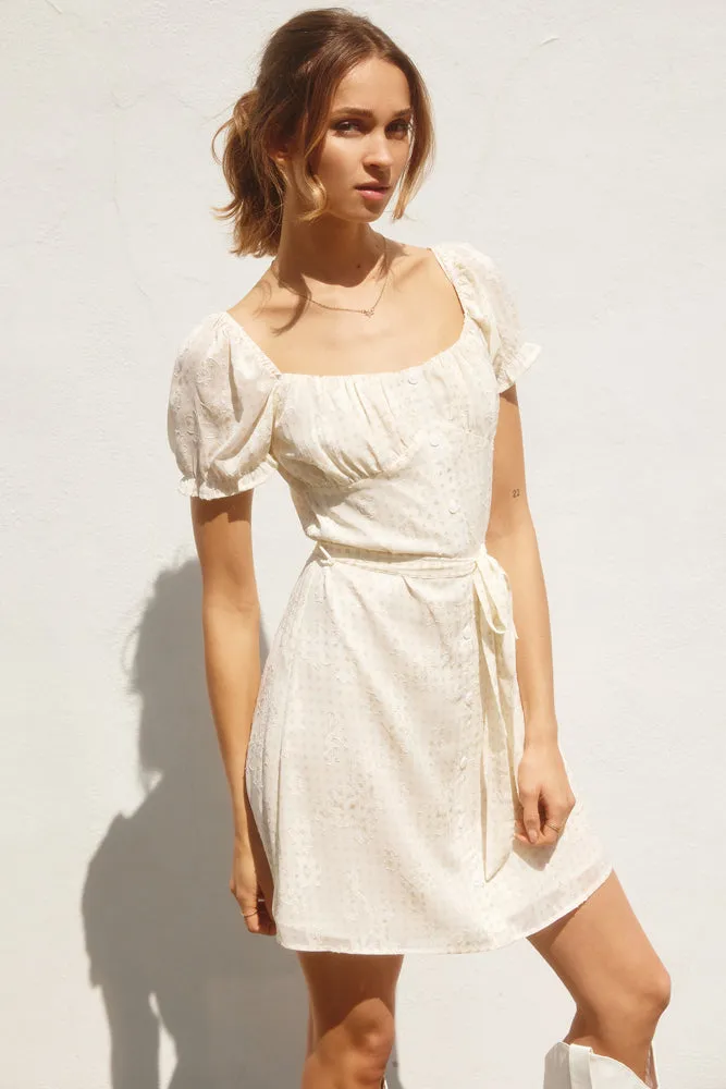 Floral Jacquard Puff Sleeve Dress