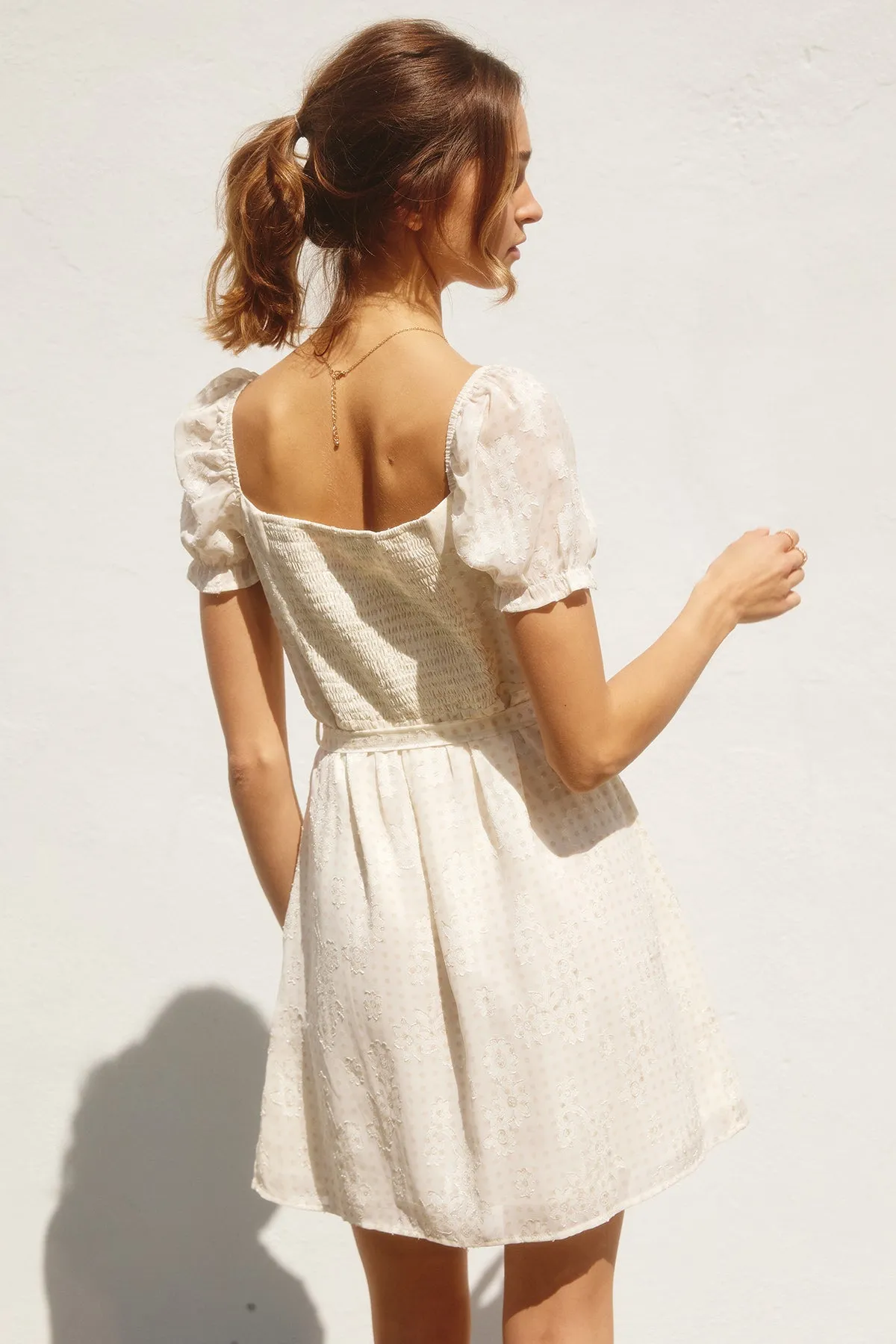 Floral Jacquard Puff Sleeve Dress