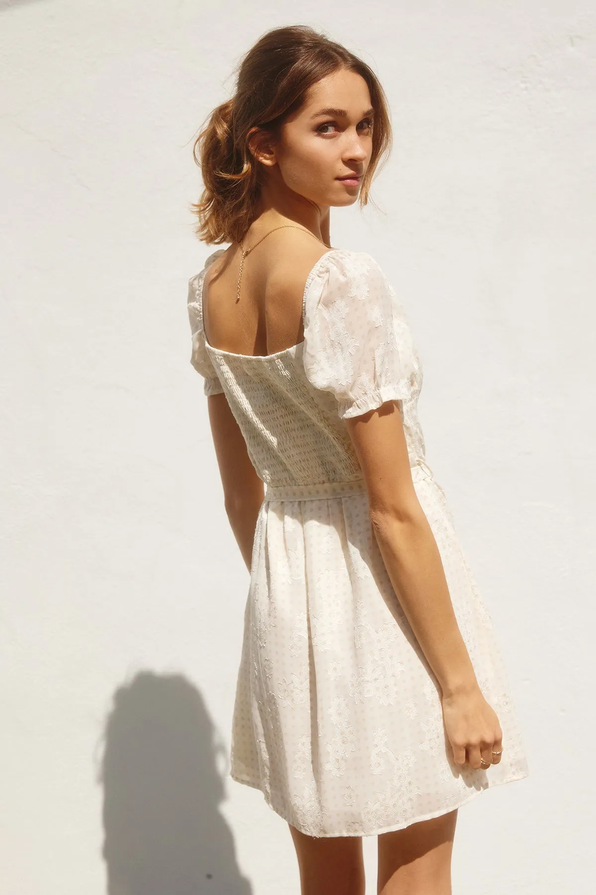 Floral Jacquard Puff Sleeve Dress
