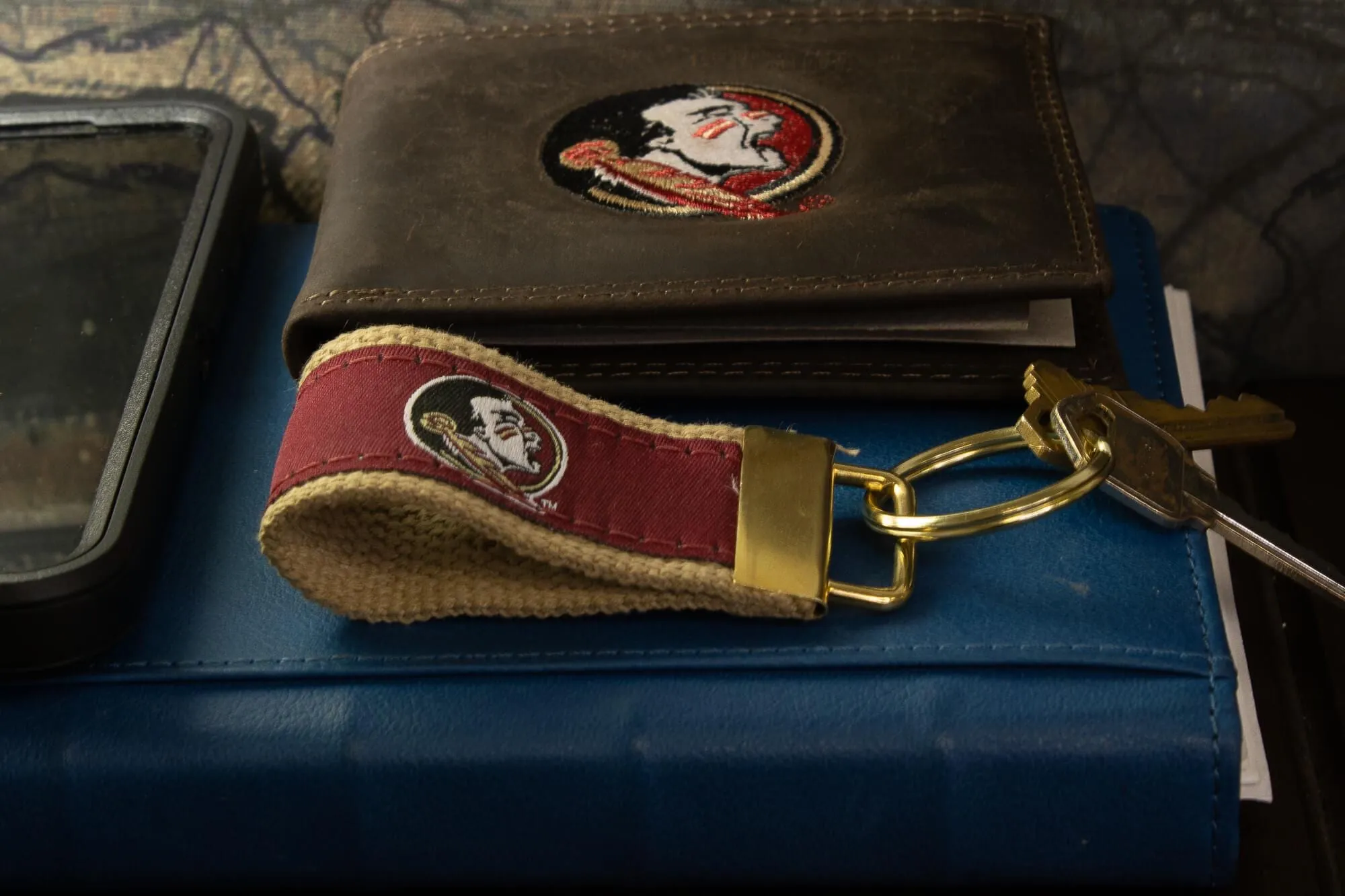 Florida State Seminoles Collegiate Woven Ribbon Key Chain. FSU Key Fob. Florida State Gift. Noles Key Ring. Brass Clasp and O-Ring.