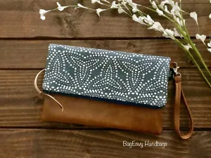 Fold Over Clutch - Galveston Dot with Vegan Leather - Detachable Wristlet
