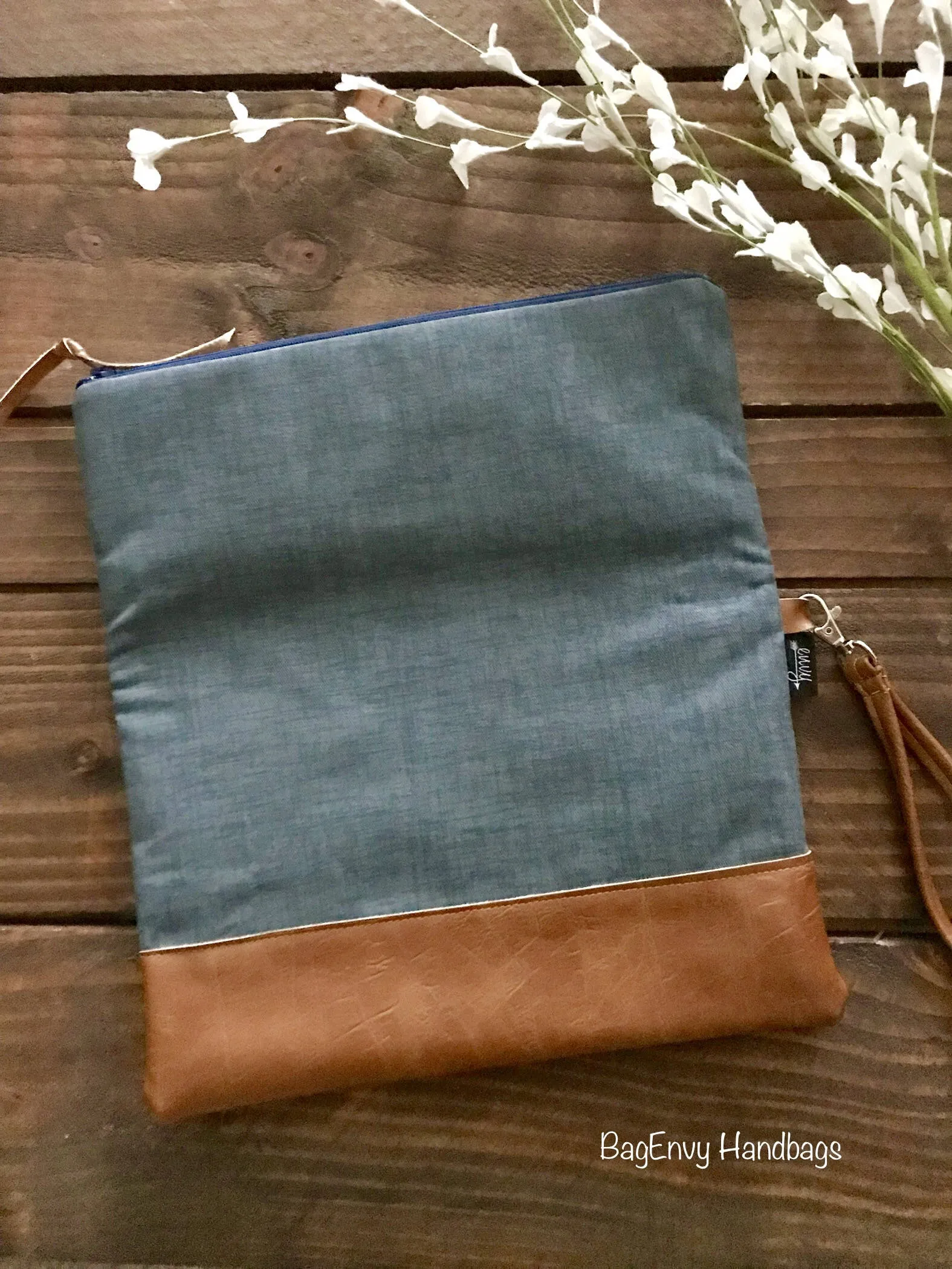 Fold Over Clutch - Galveston Dot with Vegan Leather - Detachable Wristlet