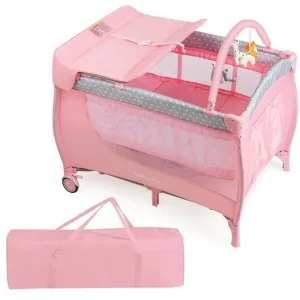Foldable Safety Baby Playard for Toddler Infant with Changing Station-Pink - Col