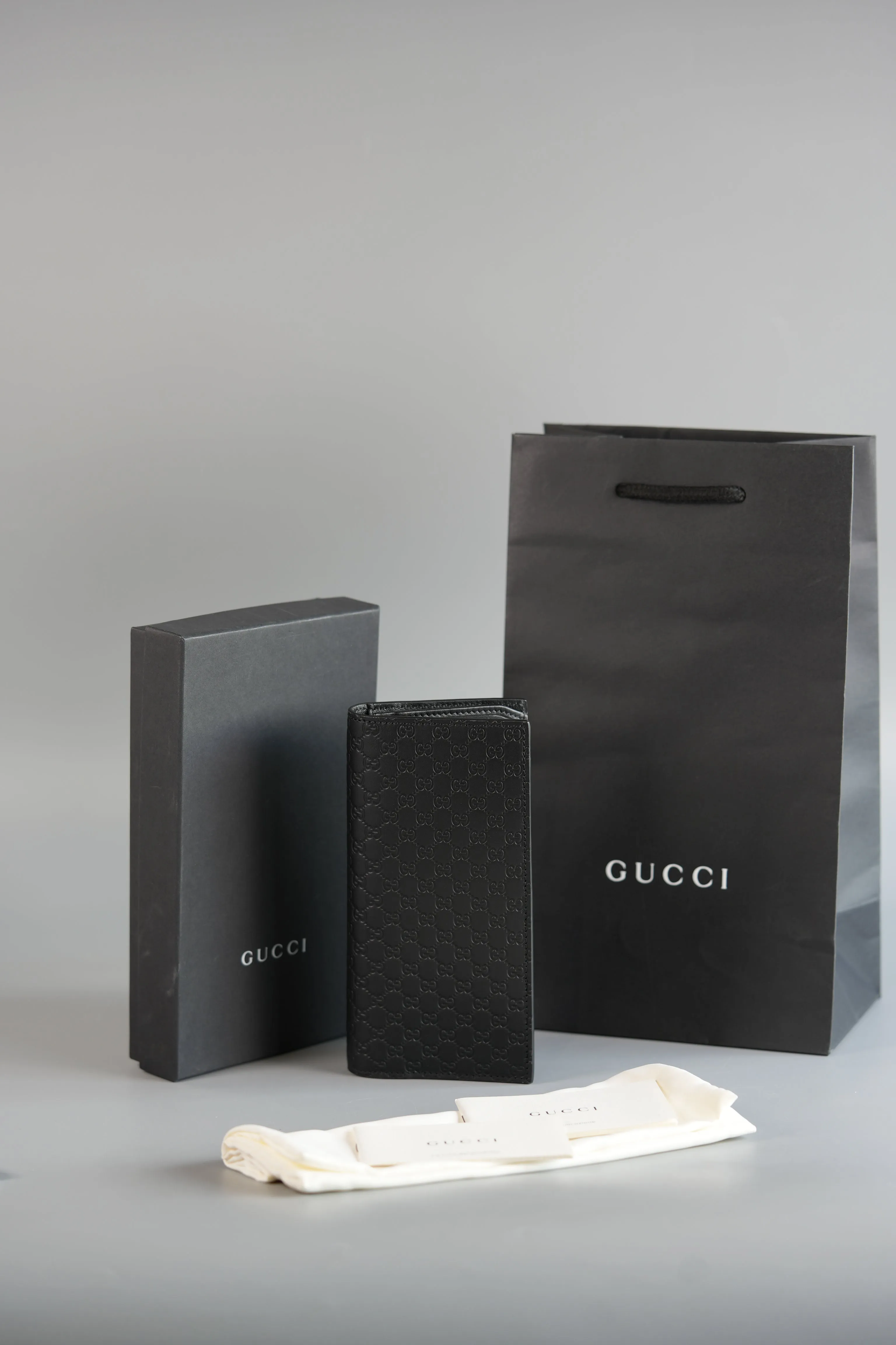 GG Guccissima Emblem Black Long Bi-Fold Wallet