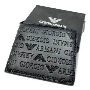Giorgio Armani Embossed Leather Wallet – Men’s Black Bi-Fold Designer Wallet with Gift Box