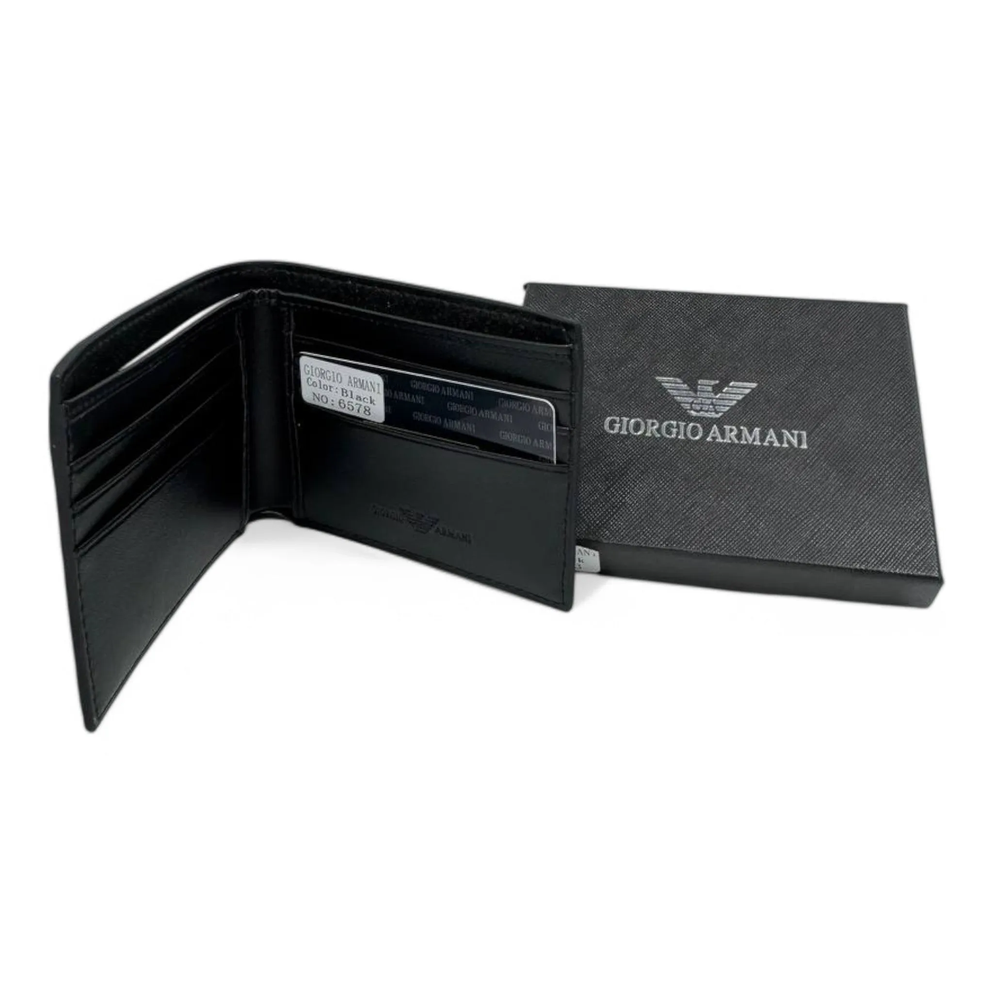 Giorgio Armani Embossed Leather Wallet – Men’s Black Bi-Fold Designer Wallet with Gift Box