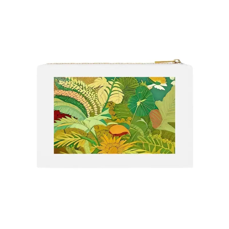 Glam Green Foliage Cosmetic Bag with Gold Color Zipper