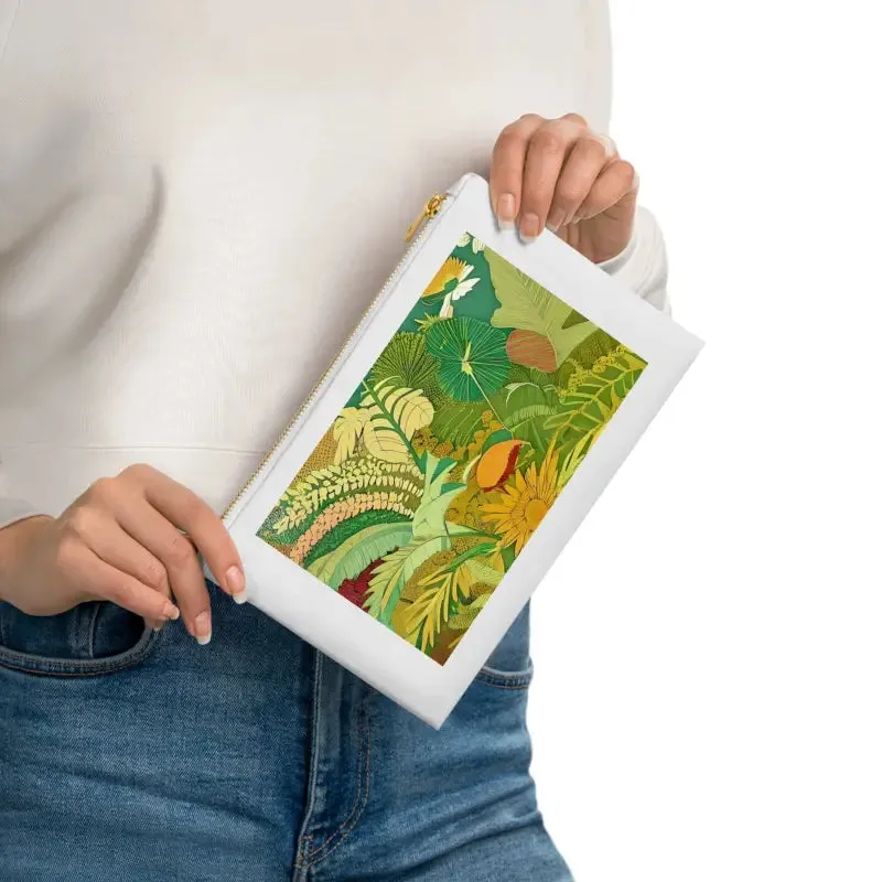Glam Green Foliage Cosmetic Bag with Gold Color Zipper