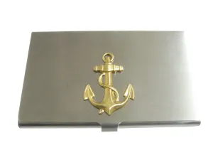 Gold Toned Nautical Roped Anchor Pendant Business Card Holder