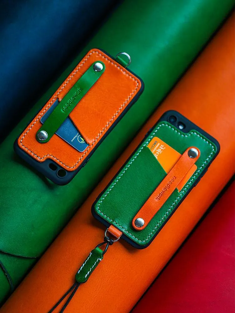 Handmade Green Leather iPhone SE2 SE Case with Card Holder CONTRAST COLOR iPhone SE Leather Case